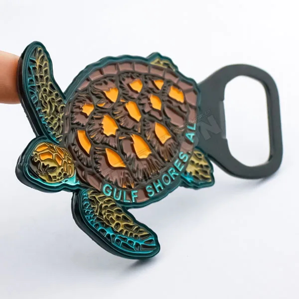 Factory Customized 3d Sea Turtle Resin Metal Beer Bottle Opener Fridge Magnet