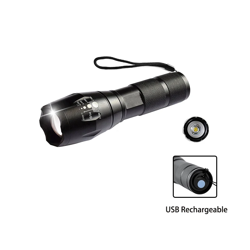 Waterproof Black Rechargeable Flashlight Torch 18650 Super Bright Zoom Powerful Torch Light Tactical led Flashlights 1000 Lumen