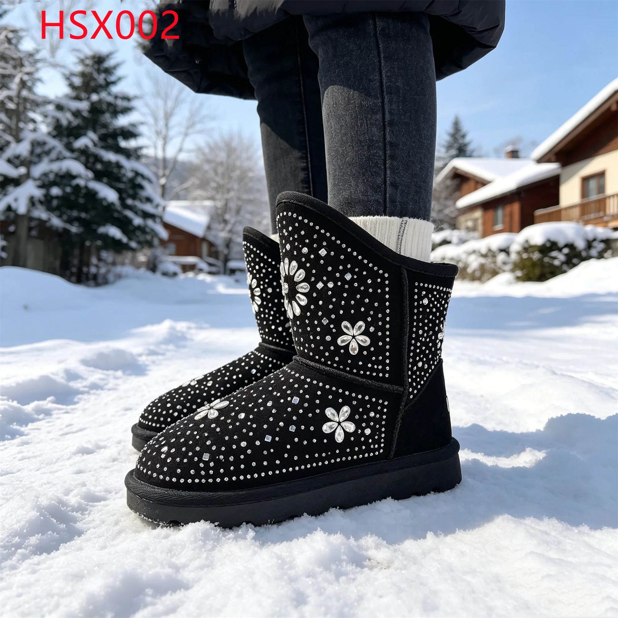 LXG,ice Wind Roadside Prevents Cold Drafts Warm Lady Boots Snowy Conditions Heat Retention Winter Boots with Rivet HSX002