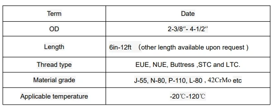 API 5CT J55 Pup Joint 2 7/8 Size for Oil Field Drill Strings