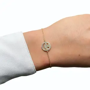 Jewelry Customized Smile Face Charm Bracelet Cz Stones 18k Rose Yellow Gold Vermeil 925 Silver Smile Face Bracelet for Women