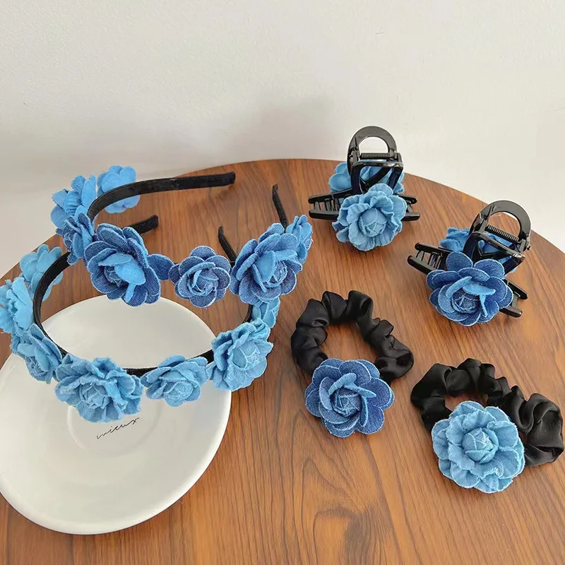 Fashion Summer Blue Denim Big Flower Hair Claw Clip  display picture 1