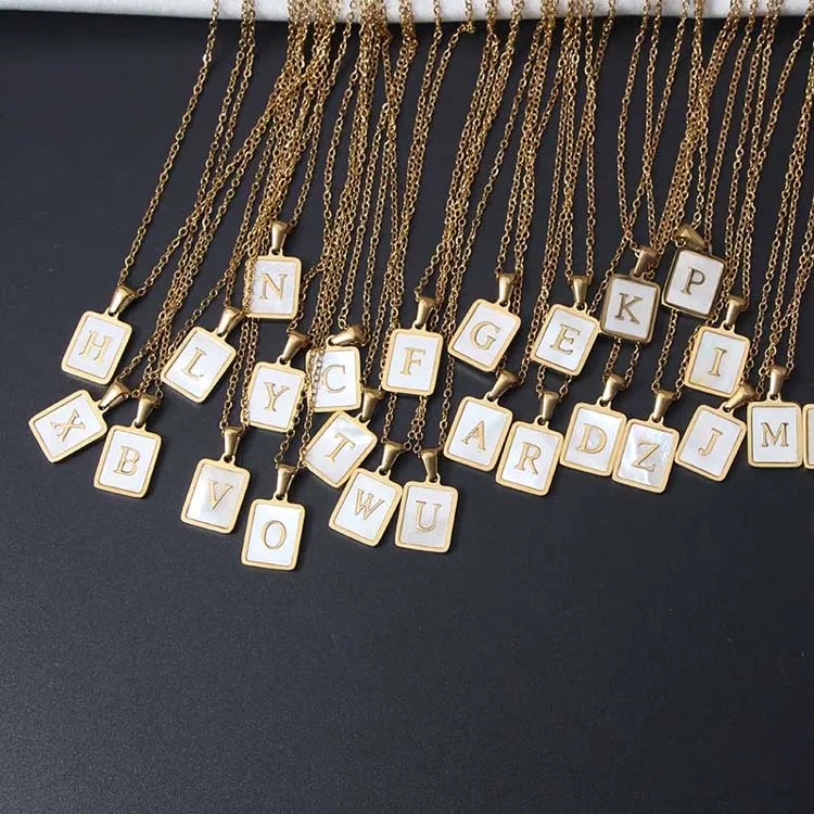 Initial Letter Square Pendant Necklace