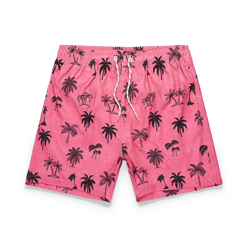 Coconut Tree Print Men's Shorts Summer Beach Wear Polyester Fabric Elastic Waistband Board Shorts For Men694_voghion.com