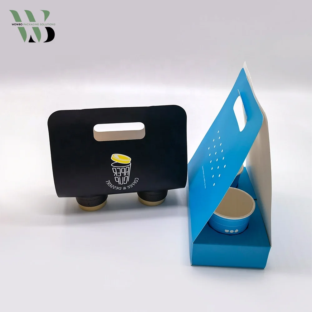 Folding Kraft Paper Cup Carrier Disposable Take Away To Go Coffee Cup ...