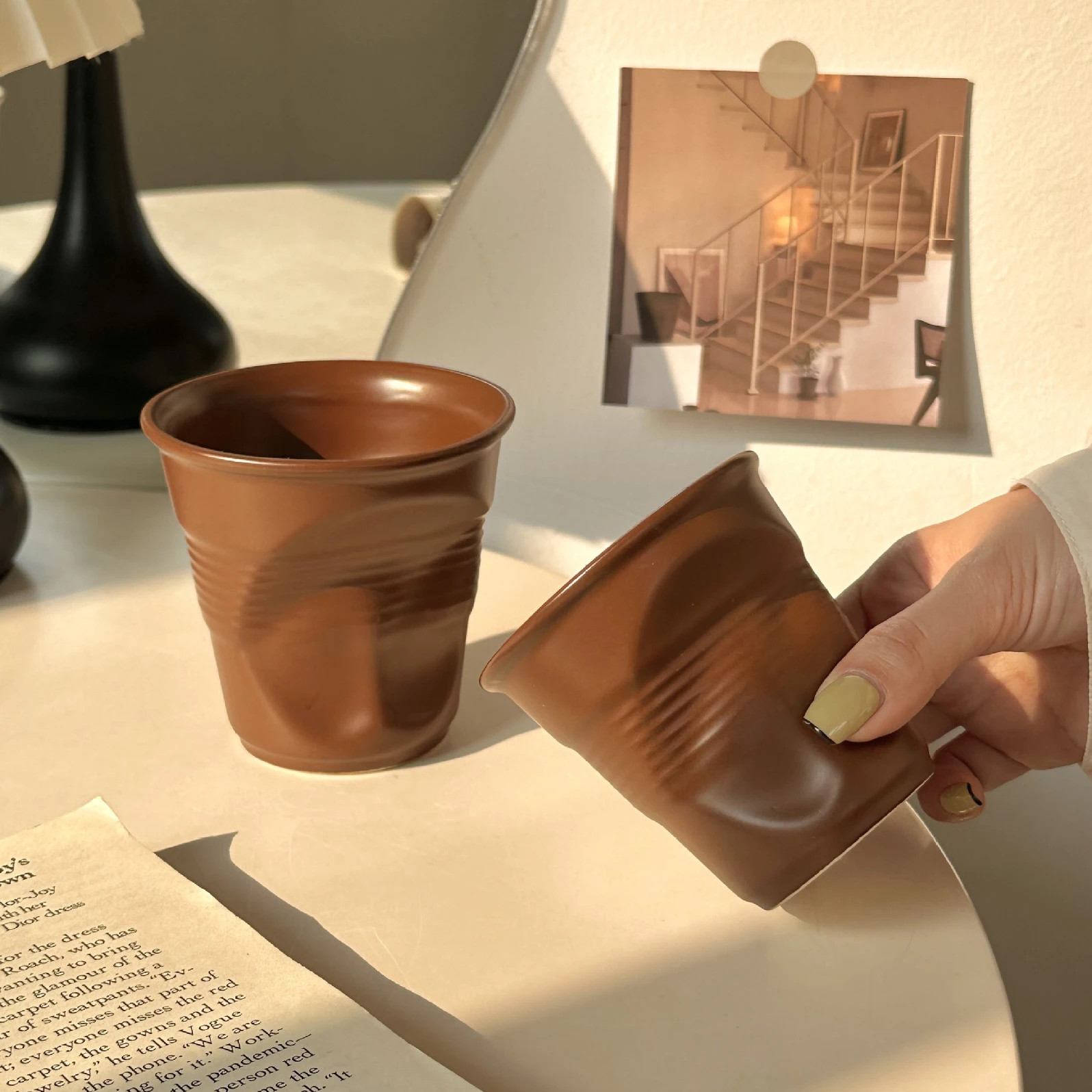 200ml 400ml Irregular Ceramic Coffee Cup Unique Wrinkle Ceramic Mug No Handle