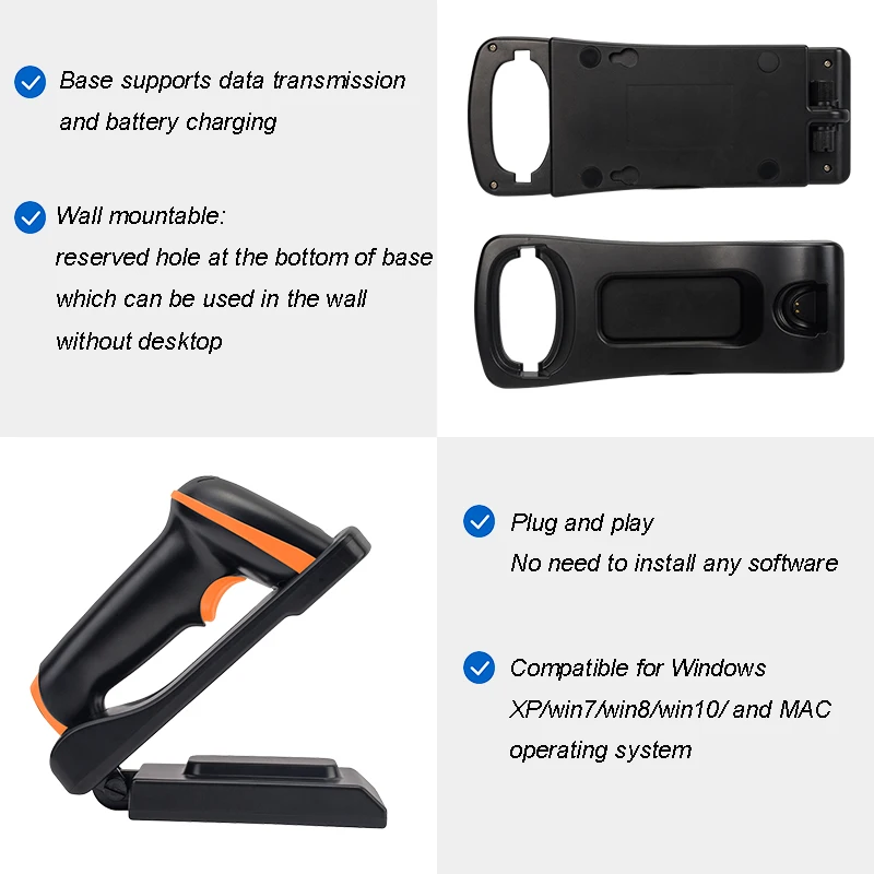 YHDAA Fall Prevention Barcode Reader Large Capacity Battery Handheld 1d Wireless Laser Barcode Scanner Gun