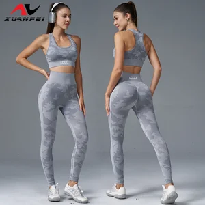 Two Pieces Sports Suit Camo Pattern Yoga Sets Fitness Women Top and Leggings Set Yoga Wear