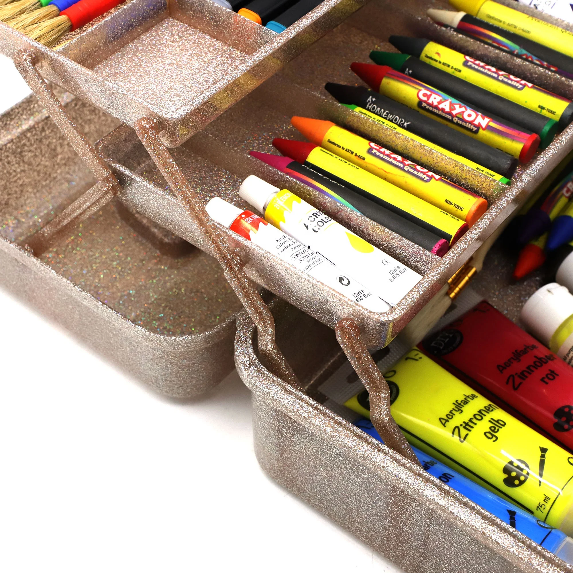 21803 3 Layers Foldable Storage Box Glitter Handheld Folding Multipurpose Storage Case for Art Craft and Cosmetic