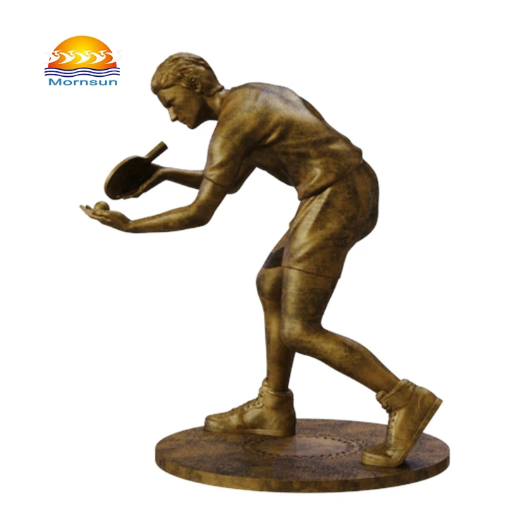 Sculpture en résine sur mesure pour tennis de table, couleur bronze, figurine de haute qualité, vente en gros, collection de statues en résine bronzées pour décoration intérieure