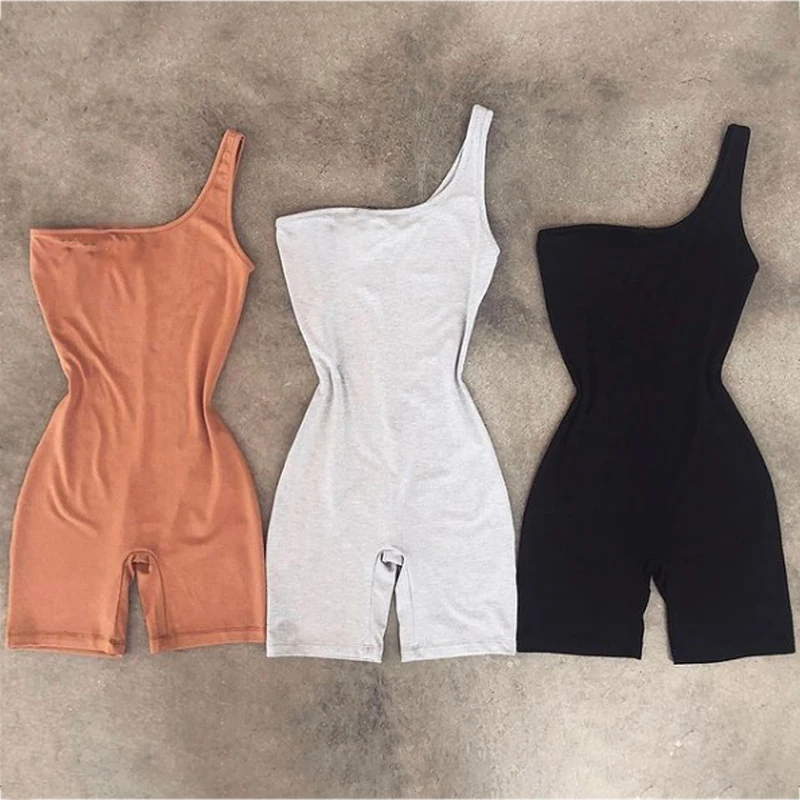 Gym Rompers Womens Sexy Fitness Gym Sport One Shoulder Grey One Piece Corset Sleeveless