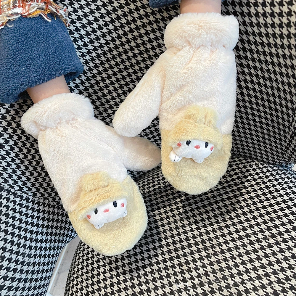 Индивидуальные теплые зимние перчатки для рук милые Мультяшные модные вязаные варежки с подвесным воротником верховой