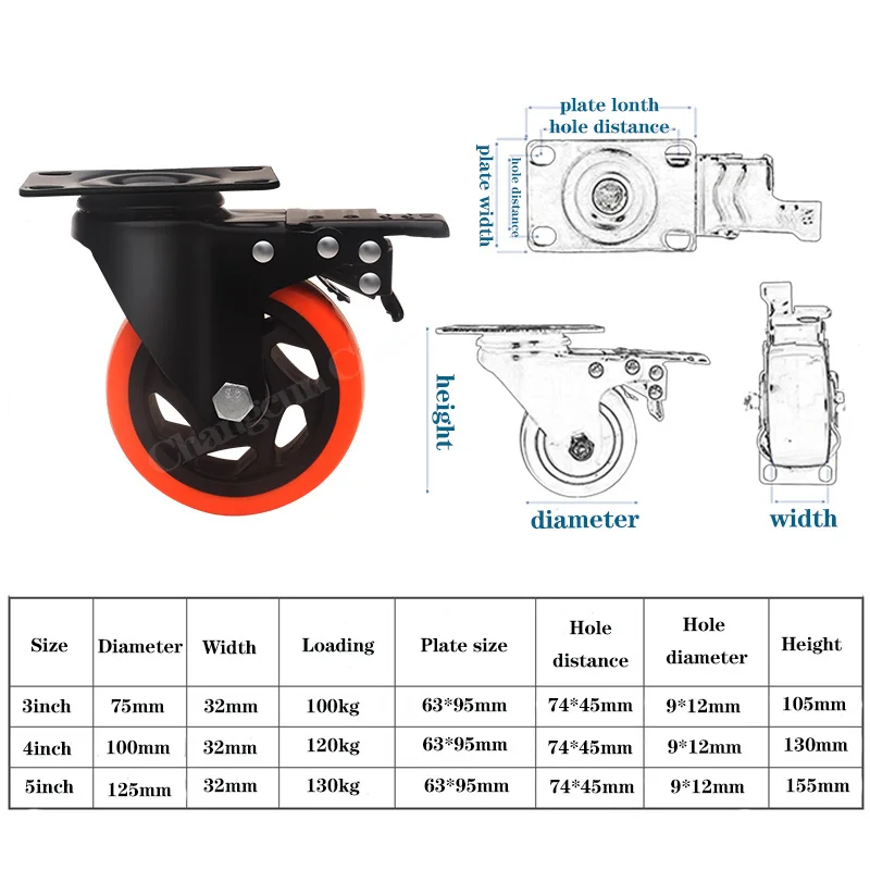 4 Inch Caster Wheels Heavy Duty Industrial Casters Of With AB Brake,No