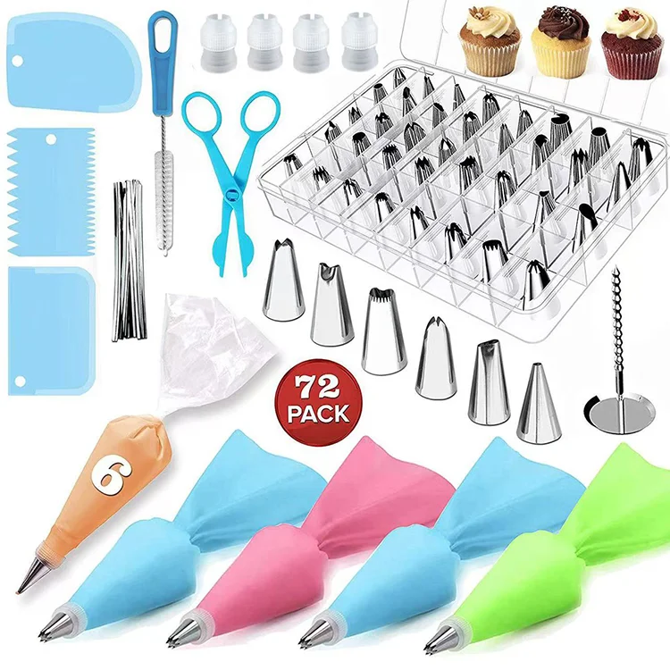 Cake Accessories 72pcs/set Stainless Steel Cake Nozzle and Pastry Bag Fondant Decorating Tools for Baking Supplies