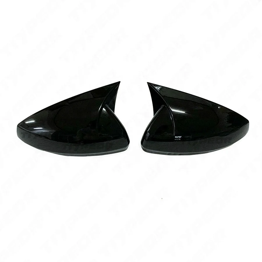 For VW Volkswagen Polo 2019- 2023 Wing Mirror Cap Covers Bat Style Glossy Black One Pair