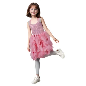 Customizable Sparkling Pink Sequin Ball Gown Halter Tulle Skirt Bow Decorations Girl Dress for Parties Special Occasions