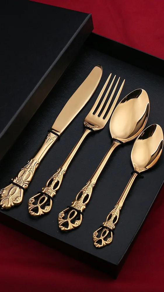 Luxury Palace Style Flatware 24 Piece Silverware Set 24pcs Royal Spoon And Fork Set Stainless