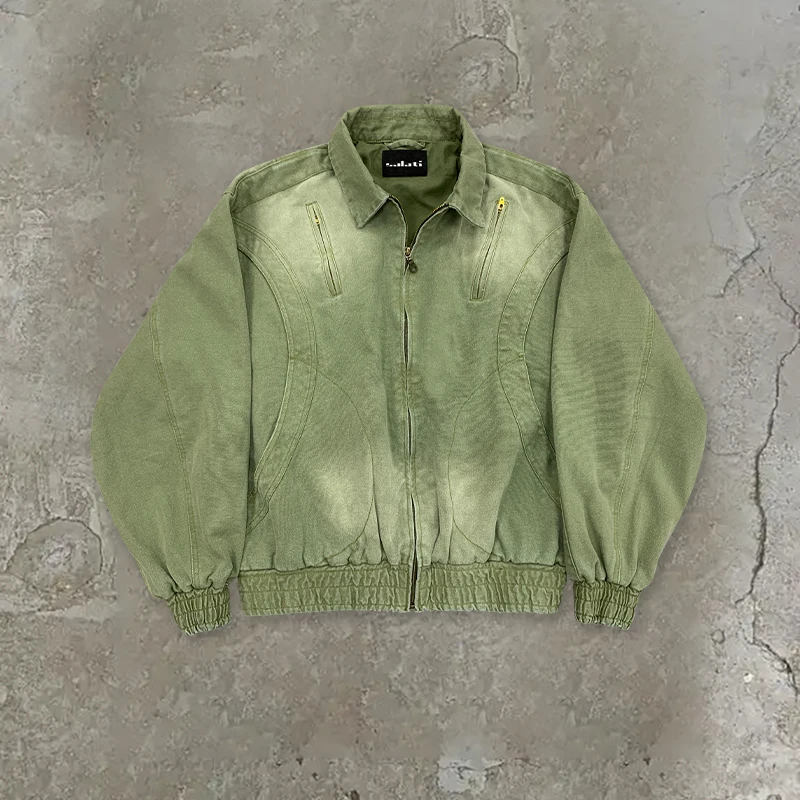 Customized Workwear Jacket Zip up Cotton Duck Canvas Faded Acid Wash Distressed Vintage Carpenter Detroit Work Bomber Jacket Men gallery 10