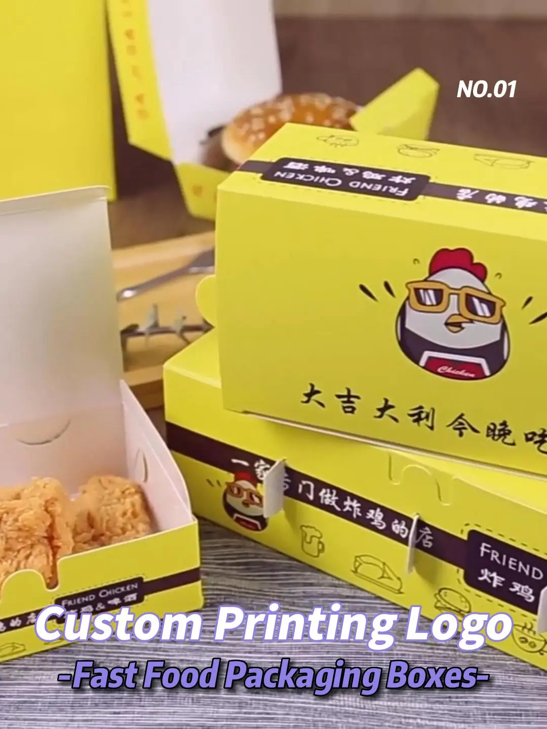 Custom Printed Snack Fast Food Packaging Boxes Disposable French Fries