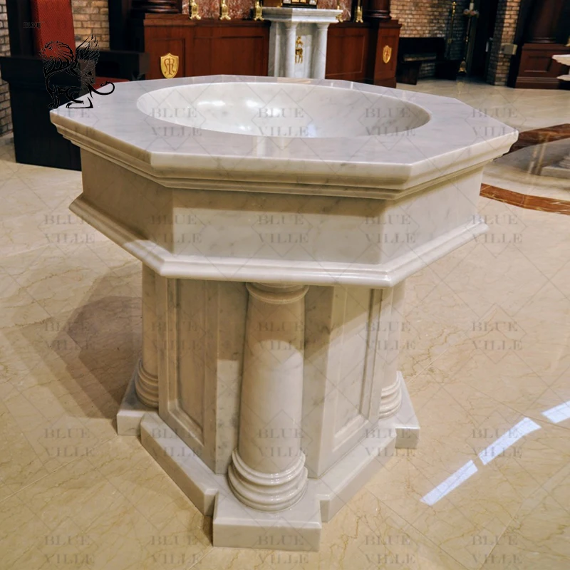 BLVE Modern Western Style Religious Saint Christ Child White Natural Stone Church Altar Marble Baptismal Pool