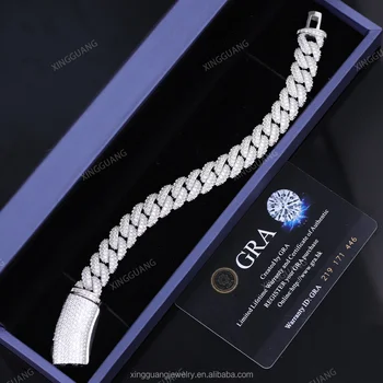On sale VVS Moissanite bracelet cuban chain real 925 sterling Silver gold plated Fine Jewelry bracelet