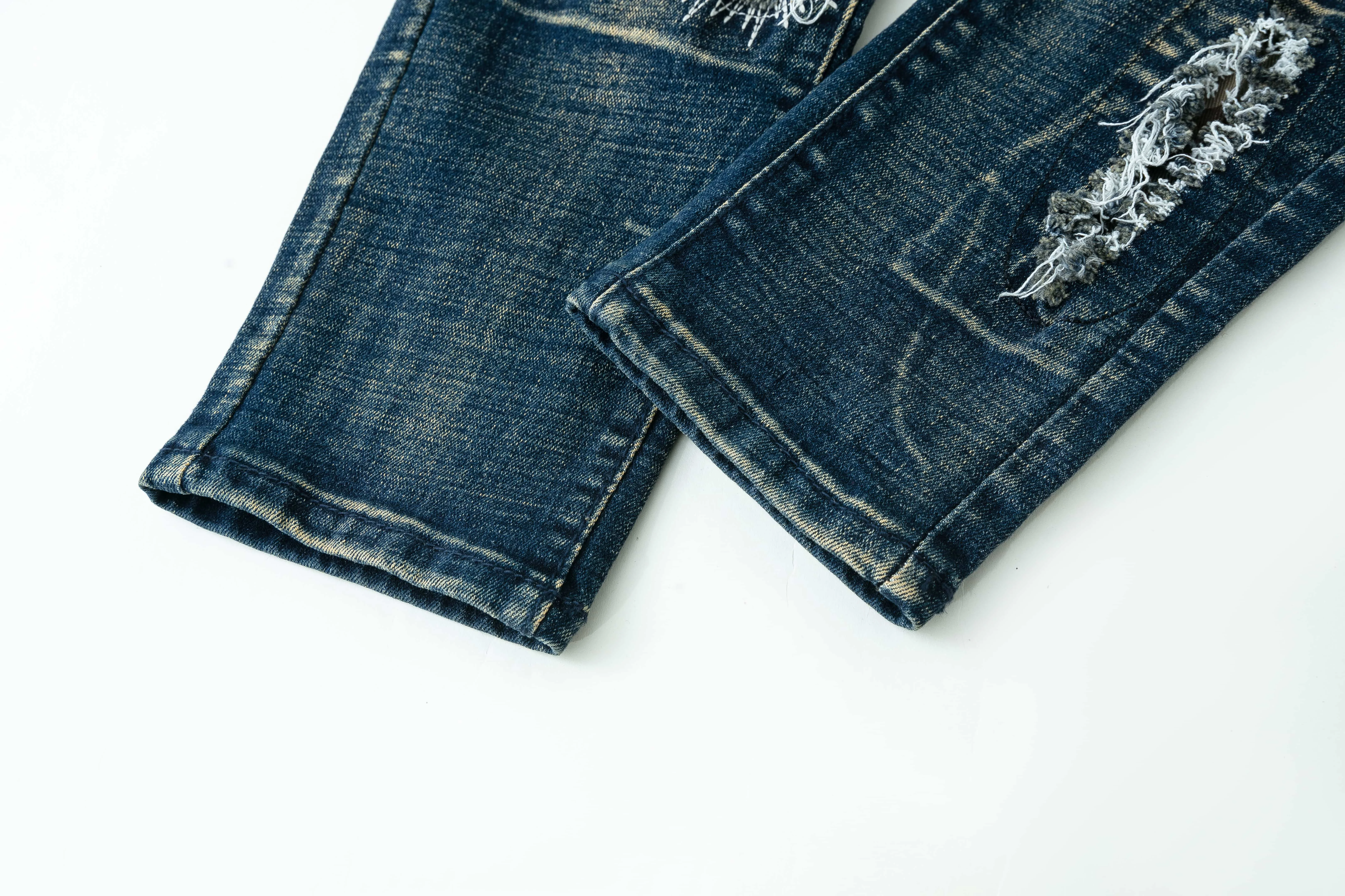 Clothing Manufacturers Washed Embroidery Vintage Hole Custom Skinny Pants Straight Jeans Man Slim Men's Jeans Men