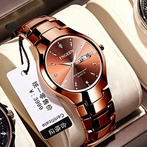 Men's and Women's Simple Trend Quartz Watches with Steel Band Ultra-thin Dual Calendar Couple's Watch