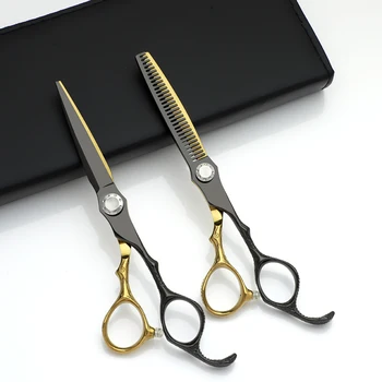 scissor hairdresser 6 "black gold flat scissors with dragon handle hairdressing barber hair scissor for professional