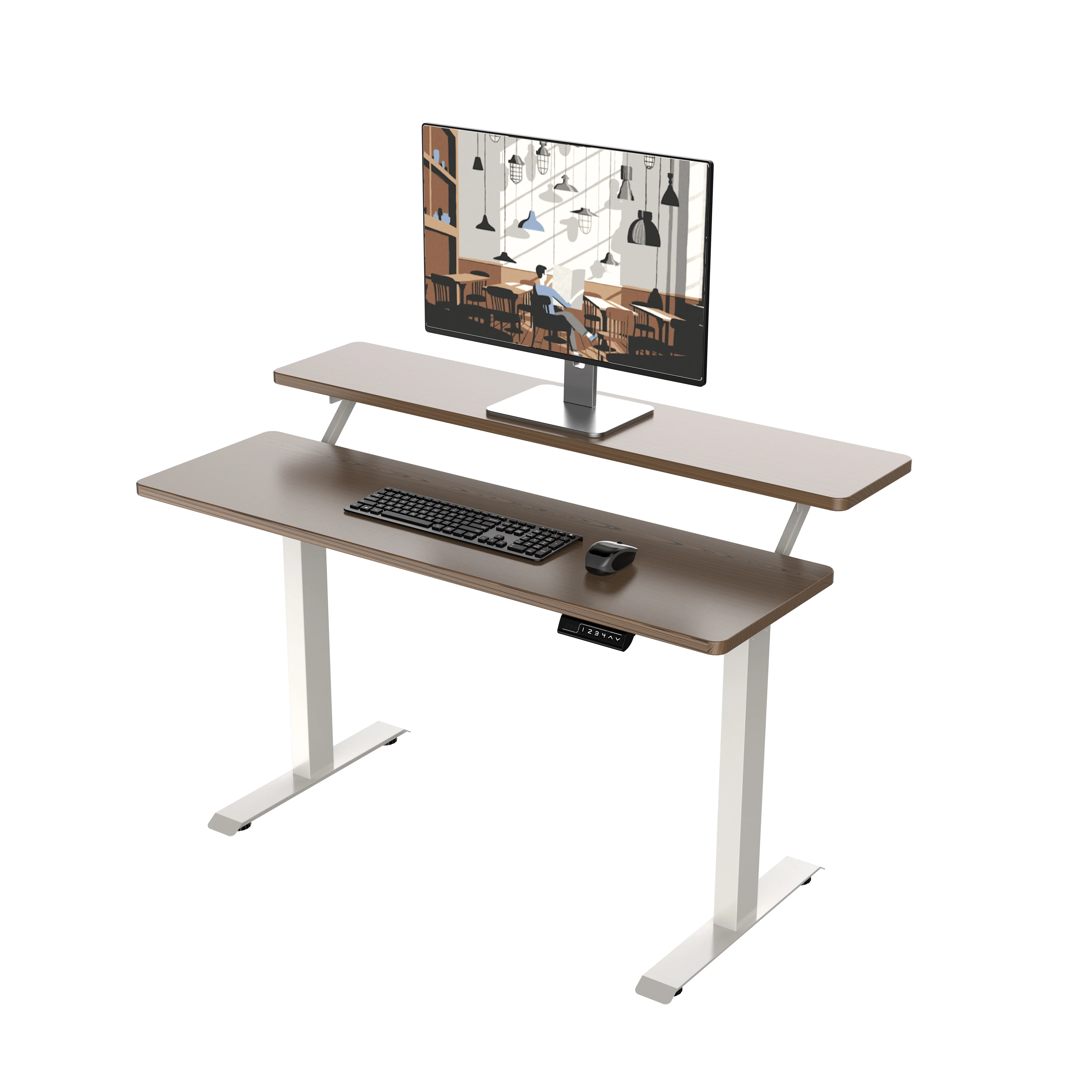 2021 New Design Ergonomic Dual-layer Sit To Stand Workstation Electric ...