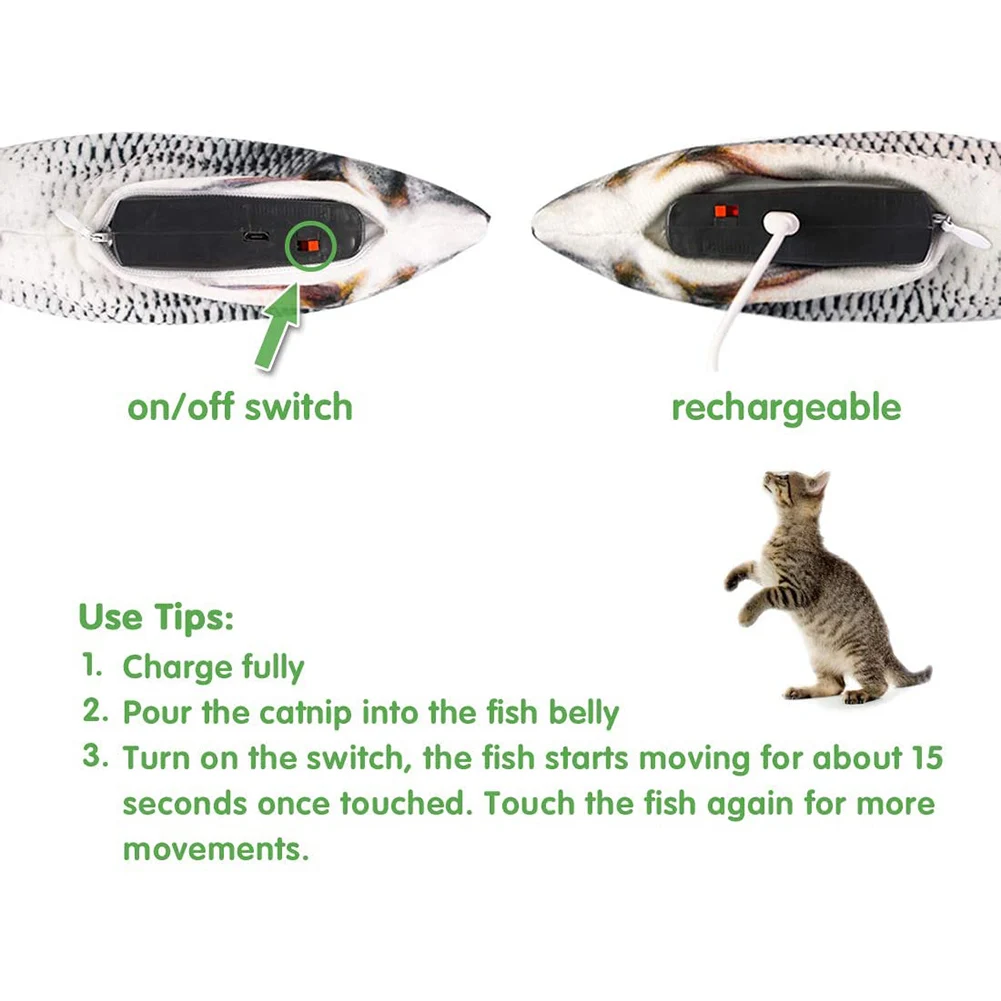 Electric Pet Dancing Fish Cat Toy Fish USB Charging Toy Cat Interactive Floppy Flopping Cat Kicker Fish Catnip Toys