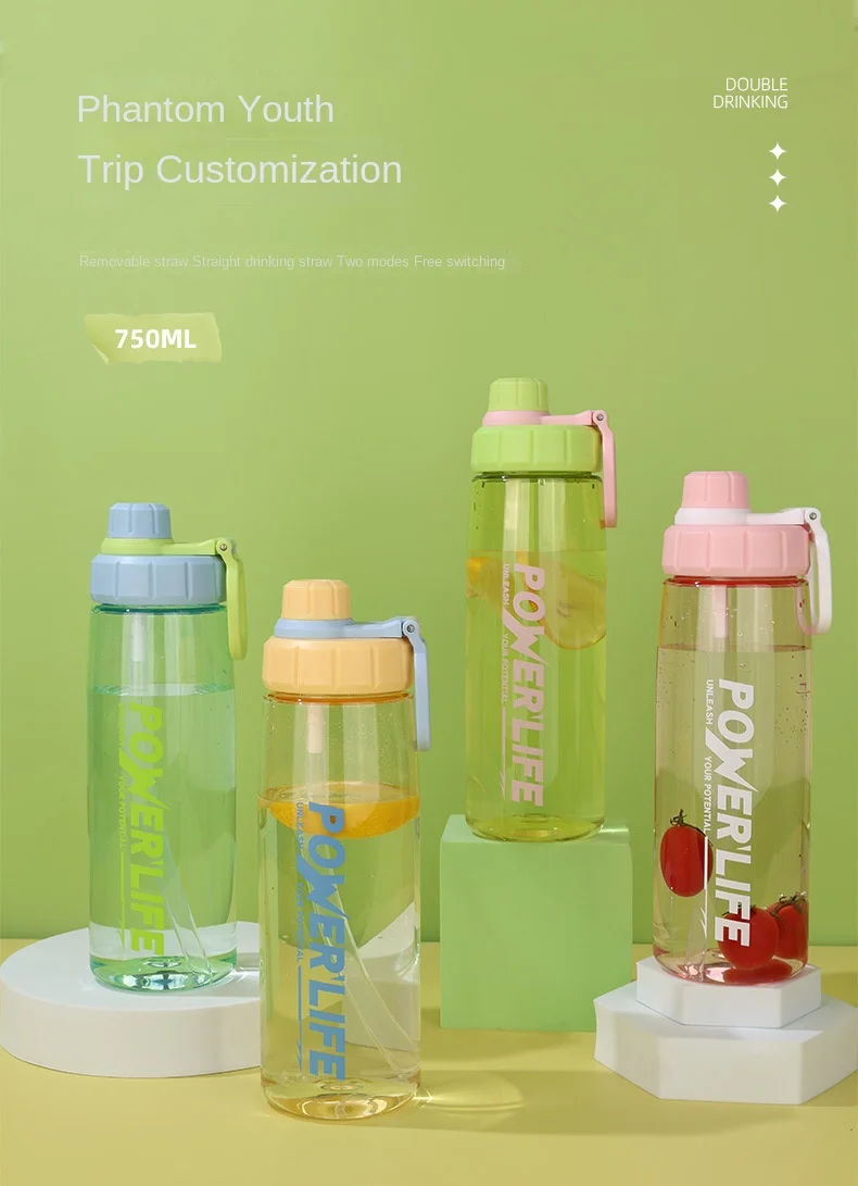 Custom Logo 750ml Colorful Transparent Portable Plastic Sports Water Bottle Bottles With Handle