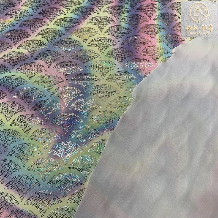 Новинка, модная эластичная трикотажная Джерси из 90% нейлона, 10% спандекса, с принтом в виде рыбьей чешуи, для спортивной одежды и активного отдыха