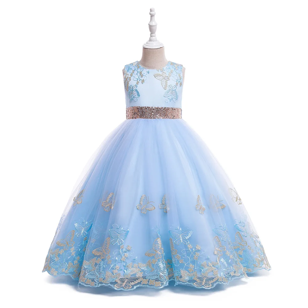 Girls Flower Embroidery Princess Dress Kids Elegant Party Clothes