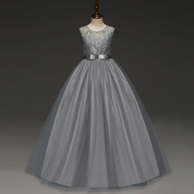 Праздничные кружевные платья для девочек, свадебное платье принцессы без рукавов с большим бантом и цветами для маленьких девочек