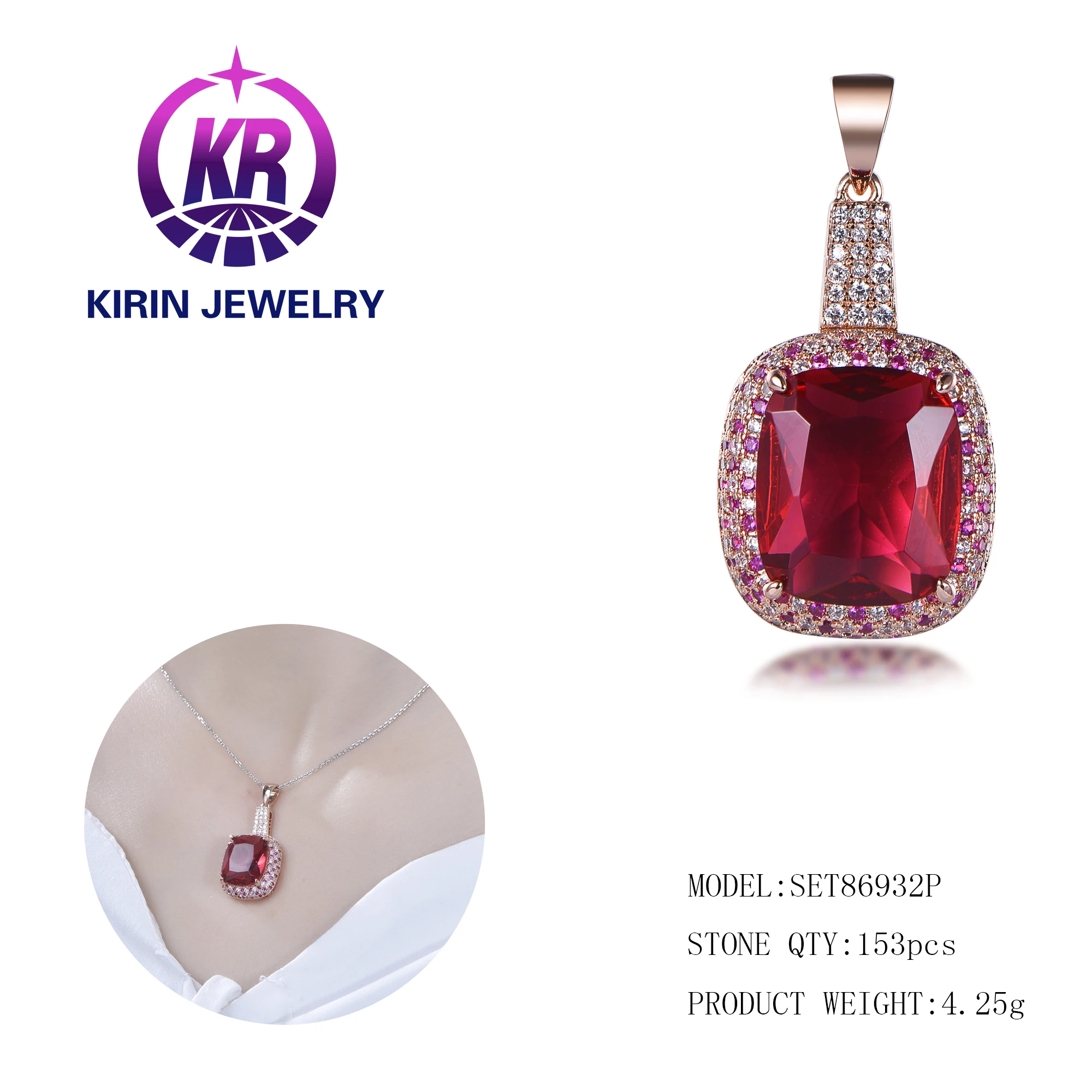 pendant earrings and ring 3pcs 925 sterling silver jewelry sets Hawaiian ruby glass jewelry sets for women luxury jewelry set