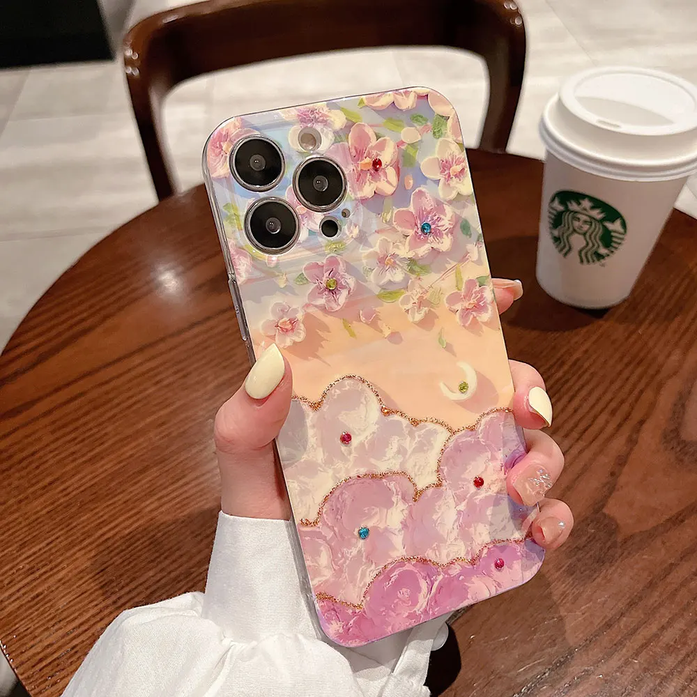 Oil Painting Flower Phone Case For iPhone 15 14 13 12 11 Plus Pro Max Diamond Sjk211 Laudtec supplier