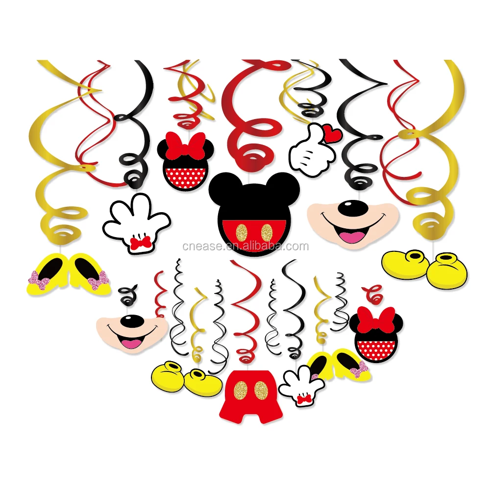HUANCAI Mickey Party Ceiling Decorations PVC Hanging Foil Swirls Spirals  30Cts Home Decor for Kids Birthday Party Supplies