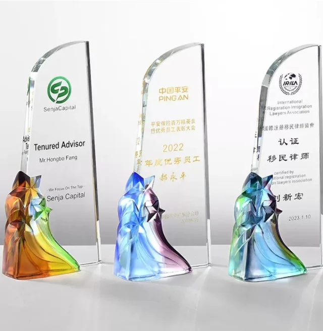 product shining crystal crafts colorful flame glaze business crystal trophy star award creative engraved souvenir gifts meeting gift-38