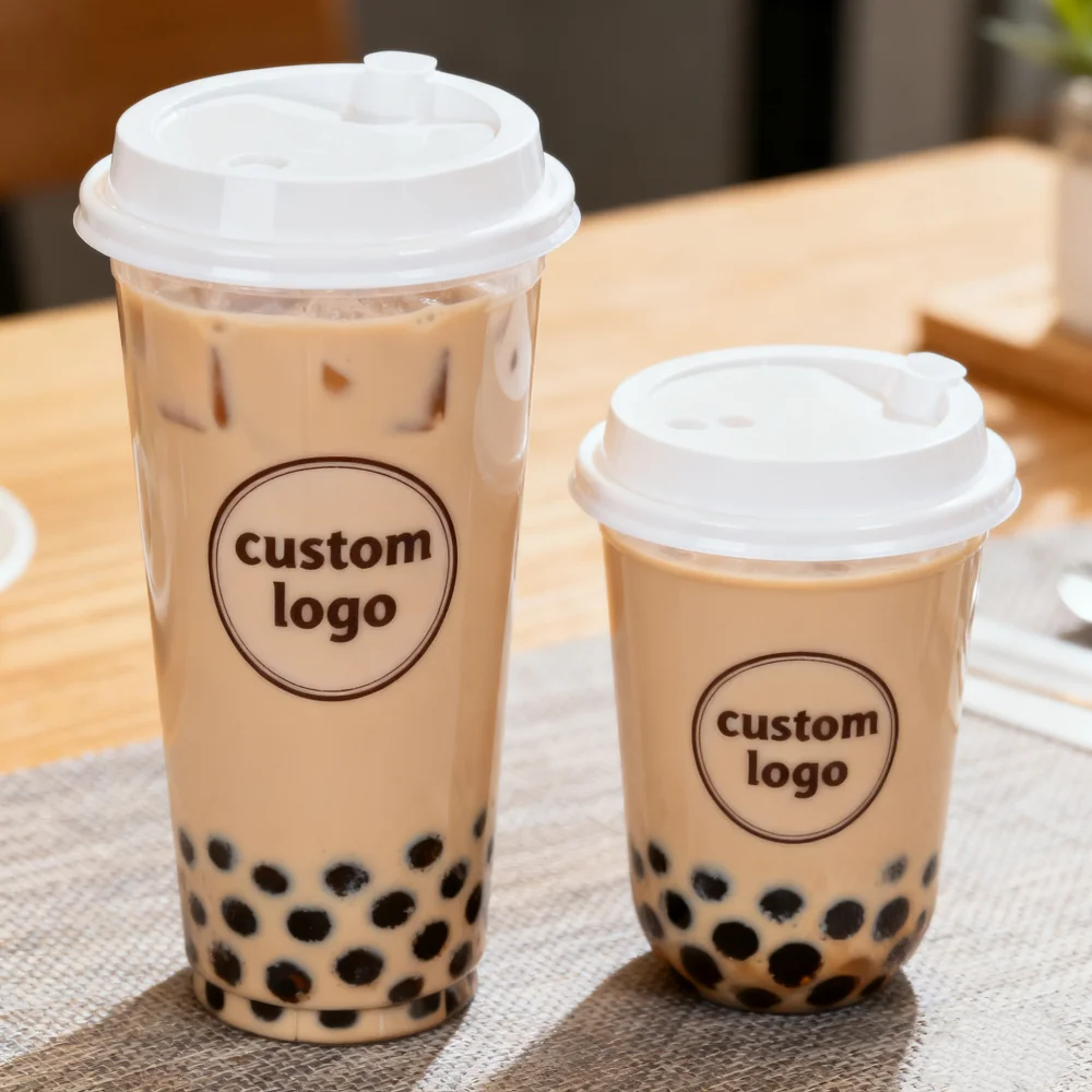 12/14/16/18/20/24OZ Disposable Bubble Tea Cups clear Boba Smoothie U-shaped Pp Pet Disposable Coffee Plastic Cup with Lids