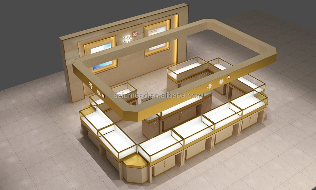 customized mall jewelry kiosk with jewelry showcase wall recessed jewelry cabinet