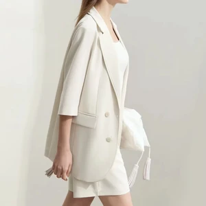 Modern Fashion Women's Summer Suit Casual Office Single Breasted Button Decoration Quality Producer Custom Logo Polyester