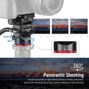 NEEWER Tripod Fluid Head Pan Tilt Head with Quick Release Plate and Handle, Metal Camera Tripod Head Compatible with Arca Swiss detail image