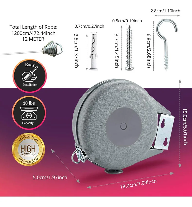 Outdoor Heavy Duty Portable Extendable Washing Line Rope Wall Mounted