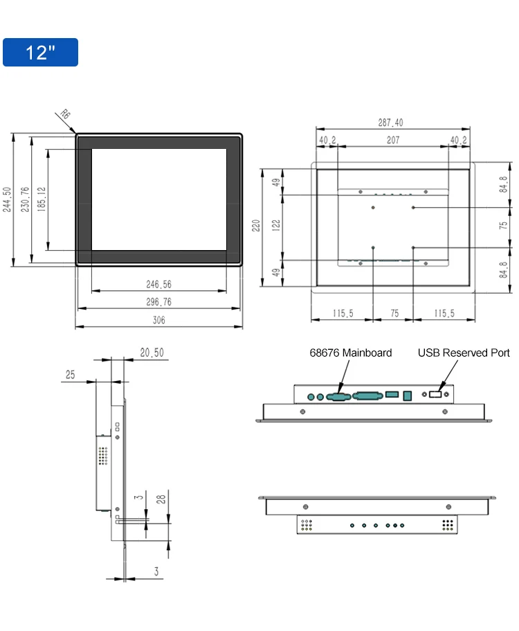 15.6 Inch 1366*768 IPS 1920*1080 VGA Capacitive Touch Metal Aluminum Frame TFT Embedded Pure Flat Industrial LED Monitor
