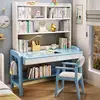 Escritorio y Silla de Madera Maciza Azul y Blanco