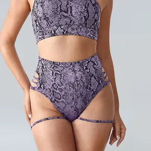 Women's High Waist Yoga Shorts New Style Hollow Out Purple Tight Grid Elastic Waist for Workout Fitness Sports