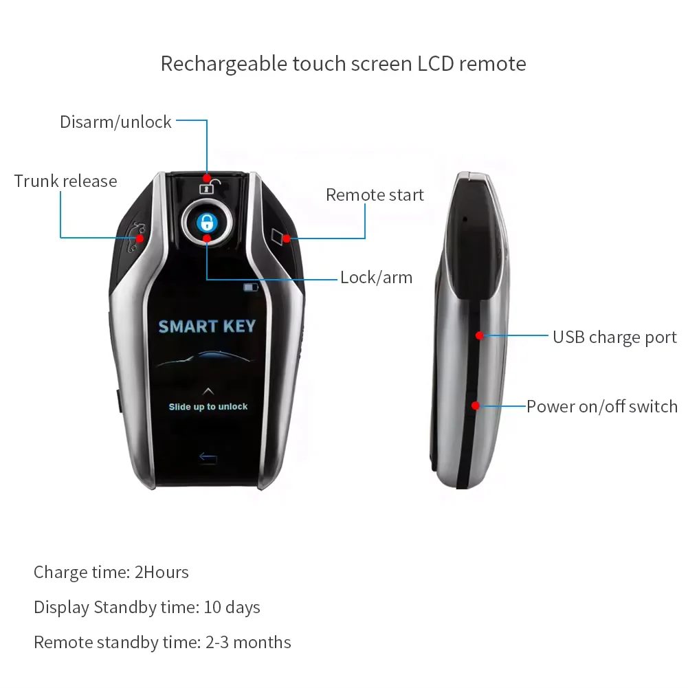 RoadNavi 2 Way LCD Display Passive Keyless Entry for BMW Car Remote Starter CanBus Push Button Start