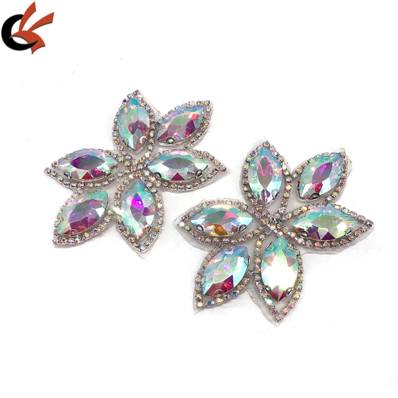 Handmade Sewing Craft Clear AB Glass Crystals Gel-Back Iron Hot Fix  Rhinestone Patch Appliques Wedding Party Dress Decoration