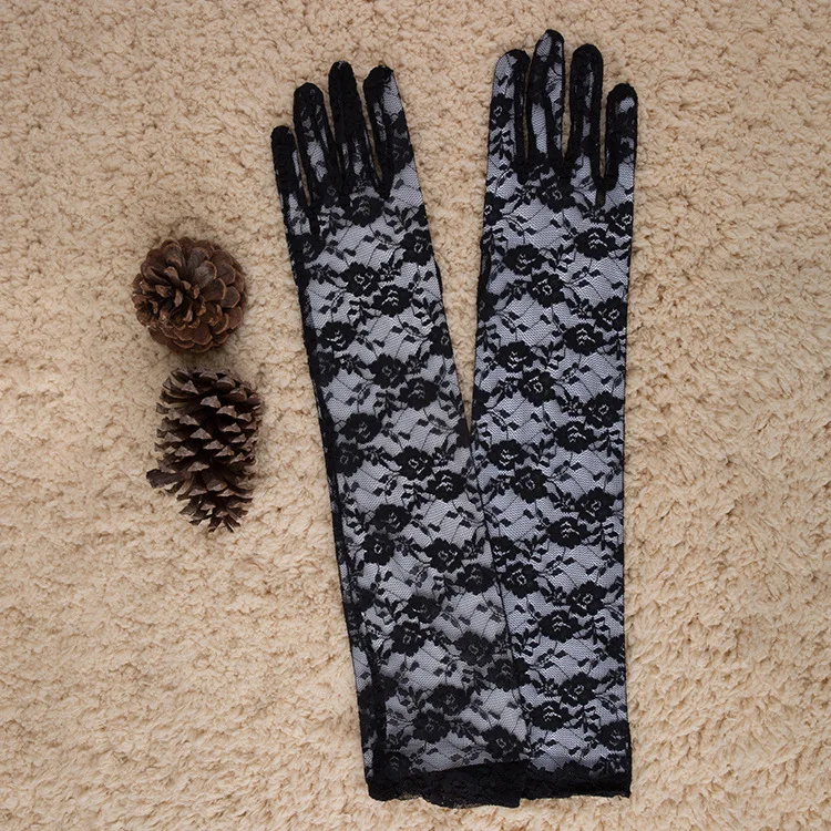 Женские УФ-защитные Цветочные кружевные перчатки для свадебной оперной вечеринки 43 см элегантные однотонные Длинные Варежки