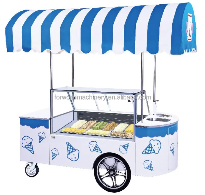 12 Pans Ice Cream Cart With Freezer Refrigerator Vending Cart For Ice